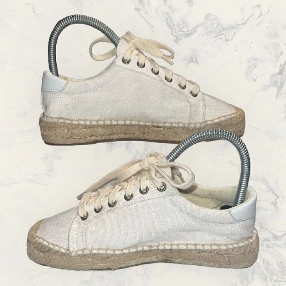 Soludos White Cream Canvas Espadrilles Lace Up Comfort Shoes Women’s Size 6